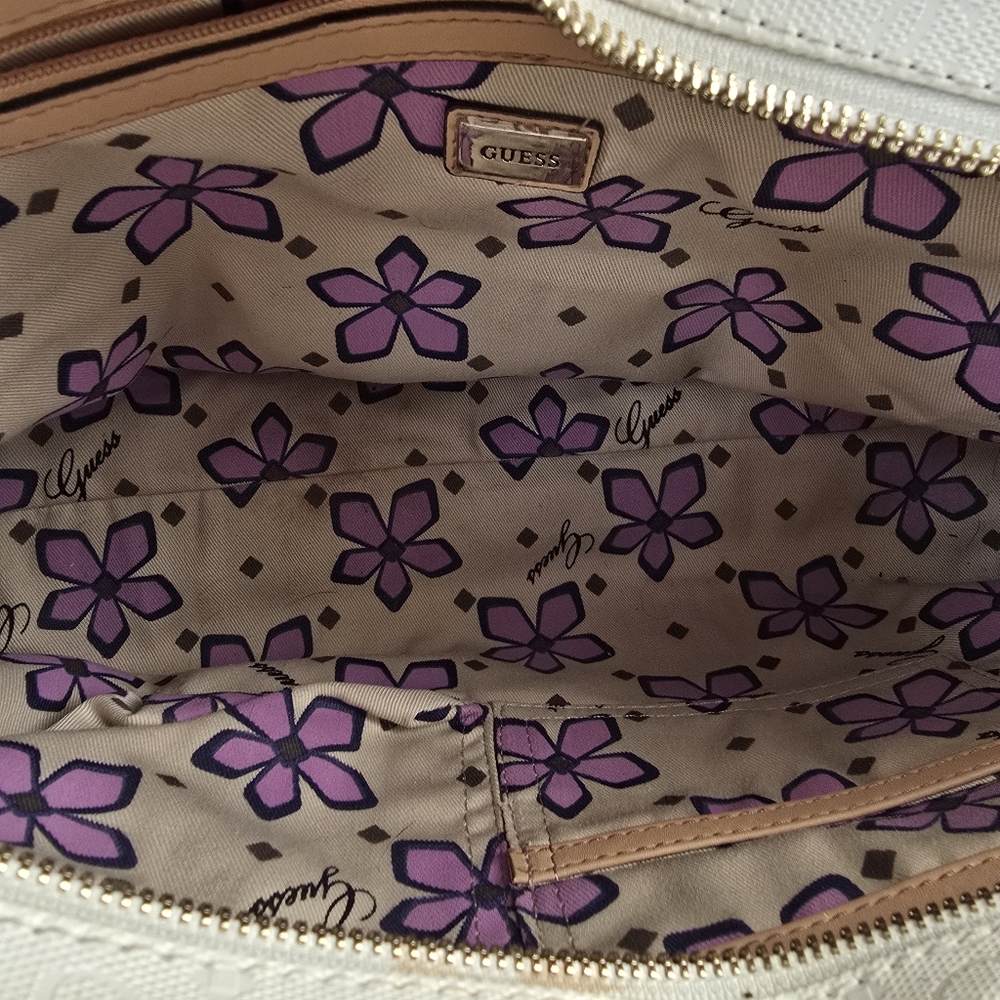 Guess Hula Girl Uptown Purse Shoulder Tote Bag White Faux Leather - Picture 13 of 16
